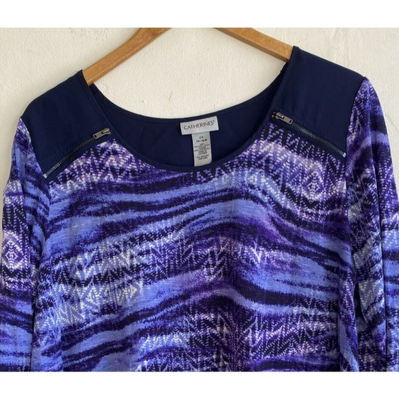 COPY - Catherines Blouse Sizse 0X 14/16W Blue Purple 3/4 Sleeve Layered Zipper … - Picture 2 of 9